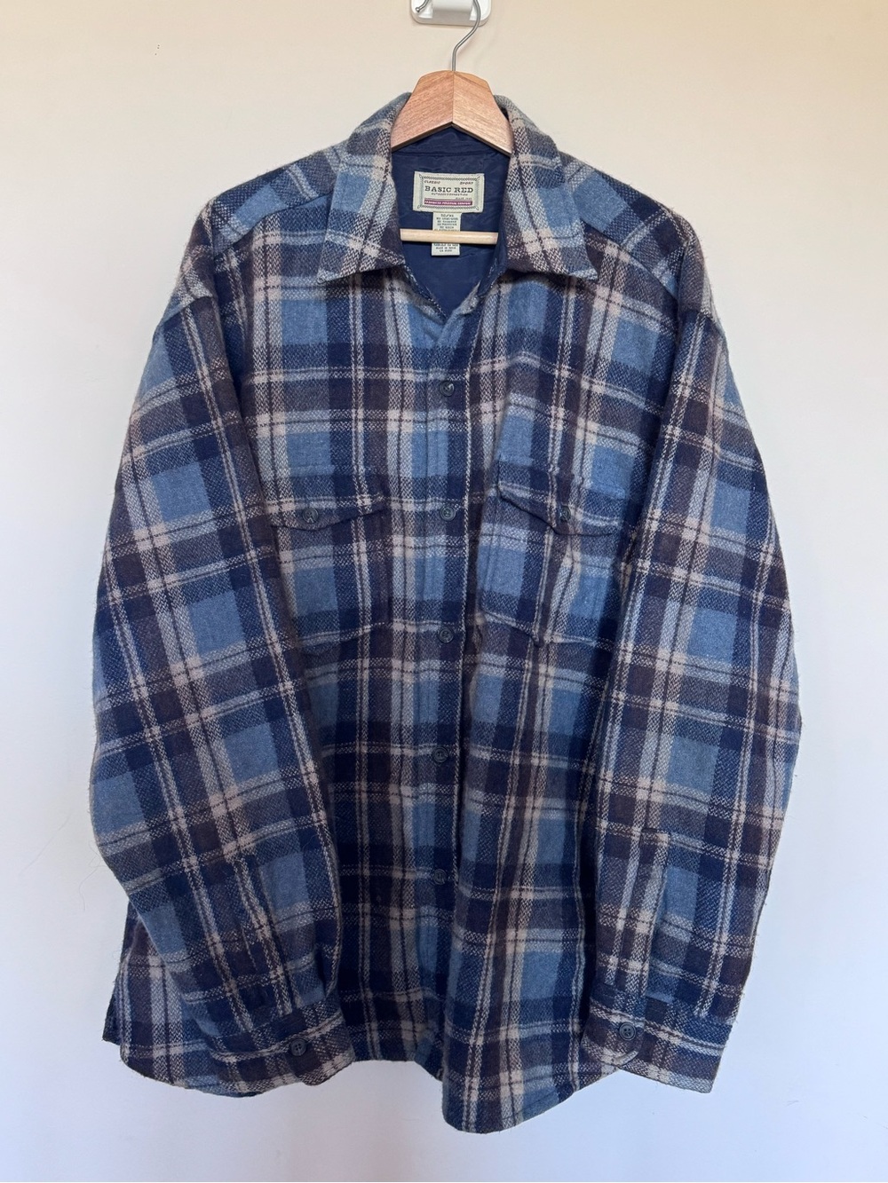 Men’s Vintage Blue Plaid Wool Shacket Button Down